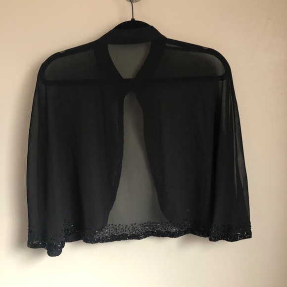 Black Chiffon Beaded Embellishments Cocktail Dress Cape - Picture 3 of 3